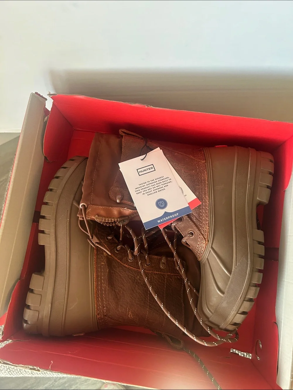 Hunter Skylar Bungee Waterproof Brown Winter Boots Size 7 Gorpcore Outdoor Fall